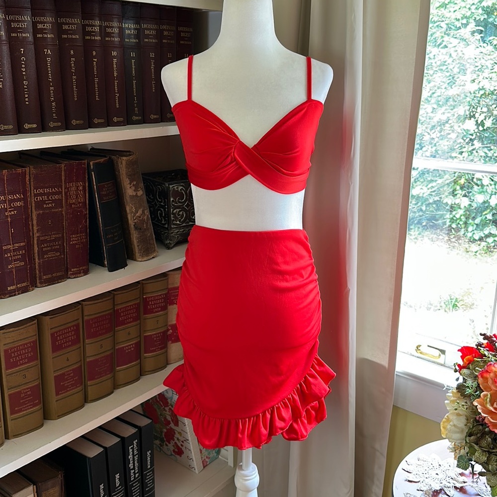 NWOT Women’s 2 Piece Sexy Red Beach Outfit Size Small High Waist